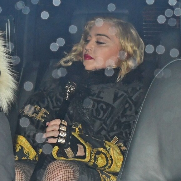 Madonna à la sortie de son concert au "The London Palladium" à Londres, le 12 février 2020.