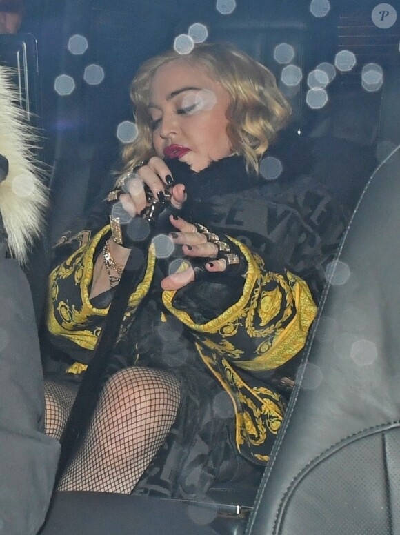 Madonna à la sortie de son concert au "The London Palladium" à Londres, le 12 février 2020.
