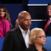 Les tenues douteuses de Melania Trump : ici avec sa fameuse "Pussy blouse" Gucci lors d'un débat de son mari Donald Trump pendant la campagne présidentielle en octobre 2016.