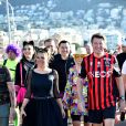 Christian Estrosi, le maire de Nice et sa femme Laura Tenoudji participent au jogging du Carnaval de Nice sur la promenade des Anglais à Nice, le 15 février 2020. Tous les participants sont déguisés. © Bruno Bebert / Bestimage