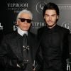 Karl Lagerfeld et Baptiste Giabiconi - Soirée "Giabiconistyle.com opening" au Vip Room à Paris le 28 février 2015