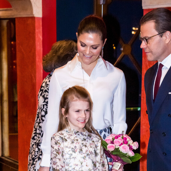 La princesse Victoria, le prince Daniel et la princesse Estelle de Suède au concert de l'école de musique "Lilla Akademien" à Stockholm, le 13 février 2020.