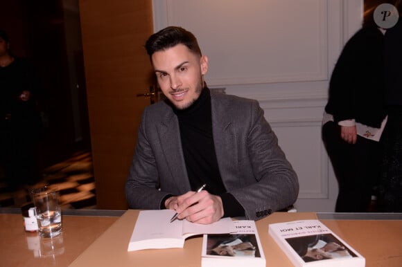 Exclusif - Baptiste Giabiconi fête le lancement de son livre "Karl et moi" au Royal Monceau à Paris le 26 février 2020. © Rachid Bellak/Bestimage