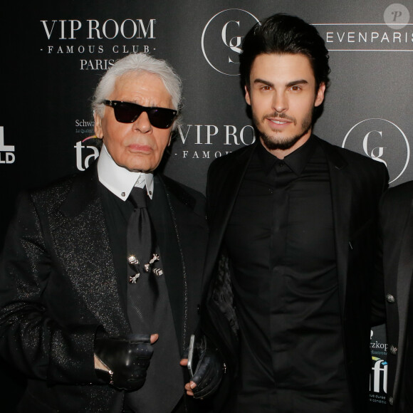 Karl Lagerfeld et Baptiste Giabiconi - Soirée "Giabiconistyle.com opening" au Vip Room à Paris le 28 février 2015
