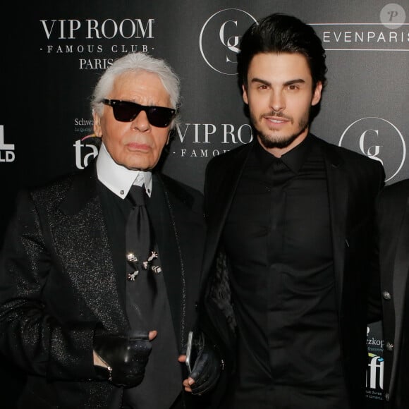 Karl Lagerfeld et Baptiste Giabiconi - Soirée "Giabiconistyle.com opening" au Vip Room à Paris le 28 février 2015