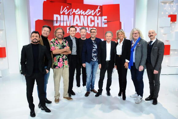 Exclusif - Willy Rovelli, Thibault De Montalembert, le chanteur Antoine, Alexandre Wetter, Jean-Luc Lemoine, Marc Fichel, Michel Drucker, Caroline Margeridon, Pierre-Jean Chalençon et Viktor Vincent - Enregistrement de l'émission "Vivement Dimanche prochain" présentée par M.Drucker et diffusée le 1er mars 2020 sur France 2. Le 19 février 2020 © Guillaume Gaffiot / Bestimage