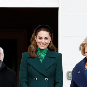 Le président irlandais Michael D.Higgins et sa femme Sabina Coyne, reçoivent le prince William, duc de Cambridge, et Catherine (Kate) Middleton, duchesse de Cambridge, à la résidence présidentielle officielle Aras an Uachtarain à Dublin, Irlande, le 3 mars 2020, pour une visite officielle de 3 jours.