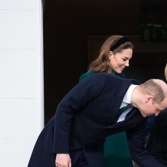 Le président irlandais Michael D.Higgins et sa femme Sabina Coyne, reçoivent le prince William, duc de Cambridge, et Catherine (Kate) Middleton, duchesse de Cambridge, à la résidence présidentielle officielle Aras an Uachtarain à Dublin, Irlande, le 3 mars 2020, pour une visite officielle de 3 jours.