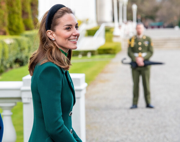 Le président irlandais et sa femme reçoivent le duc de Cambridge, et Catherine (Kate) Middleton, duchesse de Cambridge, à la résidence présidentielle officielle Aras an Uachtarain à Dublin, Irlande, le 3 mars 2020, pour une visite officielle de 3 jours.