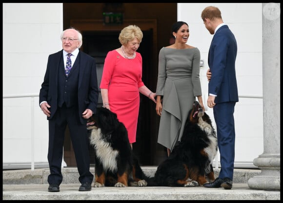 Le prince Harry, duc de Sussex et sa femme Meghan Markle, duchesse de Sussex rencontre le président Irlandais Michael D. Higgins et sa femme Sabina Coyne à Dublin le 11 juillet 2018