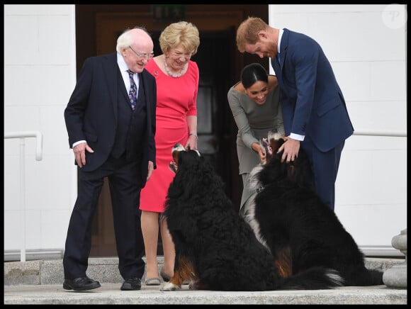 Le prince Harry, duc de Sussex et sa femme Meghan Markle, duchesse de Sussex rencontre le président Irlandais Michael D. Higgins et sa femme Sabina Coyne à Dublin le 11 juillet 2018