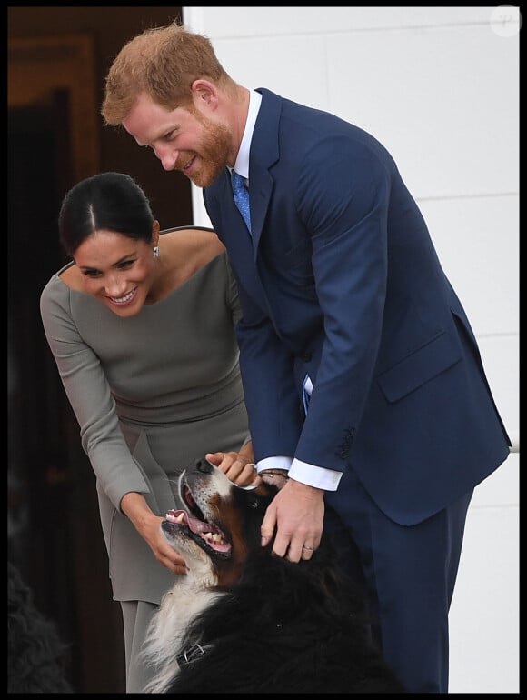 Le prince Harry, duc de Sussex et sa femme Meghan Markle, duchesse de Sussex rencontre le président Irlandais Michael D. Higgins et sa femme Sabina Coyne à Dublin le 11 juillet 2018