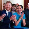 Le prince Harry, duc de Sussex, et Meghan Markle, duchesse de Sussex lors de la cérémonie des "Endeavour Fund Awards" au Mansion House à Londres, Royaume Uni, le 5 mars 2020.