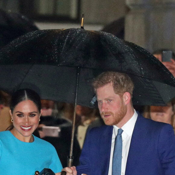 Le prince Harry, duc de Sussex, et Meghan Markle, duchesse de Sussex, arrivent à la cérémonie des "Endeavour Fund Awards" au Mansion House à Londres, Royaume Uni, le 5 mars 2020.. @Steve Parsons/PA Wire/ABACAPRESS.COM