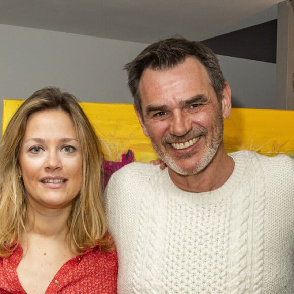 Exclusif - Pierre Bonte, Caroline Faindt, Jérome Bertin et Philippe Caroit à l'exposition de Caroline Faindt à la Villa Violet sur 3 jours dont 2 reservés aux femmes, avec dégustation de thés, de préparation cullinaires par le chef F. Gagnaire, massages, Paris le 6 mars 2020. © Jack Tribeca/Bestimage