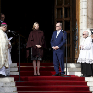 Exclusif - Le prince Albert II de Monaco et la princesse Charlene lors de l'ordination du nouvel archevêque de la principauté à Monaco, monseigneur Dominique-Marie DavidExclusif - Ordination du nouvel archevêque de la Prinpauté de Monaco, Dominique Marie David, en présence du prince Souverain Albert II de Monaco et sa femme la princesse Charlene à Monaco le 8 mars 2019. Monseigneur Dominique Marie David remplace Monseigneur Bernard Barsi en poste à Monaco depuis l'an 2000. © Jean-François Ottonello / Nice-Matin / Bestimage