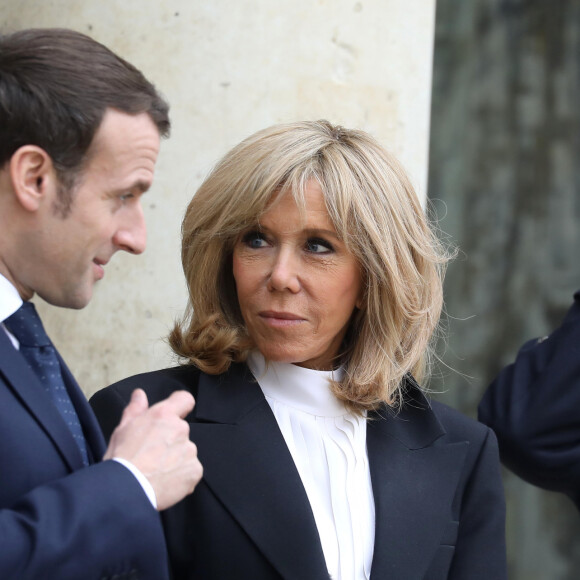 Le président Emmanuel Macron et la première dame Brigitte Macron ont reçu le roi Felipe VI d'Espagne et la reine Letizia à déjeuner au palais de l'Elysée, à Paris, le 11 mars 2020, avant la cérémonie de la Journée nationale d'hommage aux victimes du terrorisme organisée au Trocadéro. © Dominique Jacovides / Bestimage