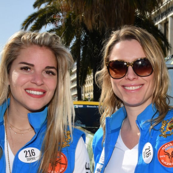 Exclusif - Sophie Tapie, la chanteuse et fille de Bernard Tapie, et Kiera Chaplin, petite-fille de Charlie Chaplin et égérie Saint Honoré depuis 2018, avant le départ officiel de la 29ème édition du Rallye Aïcha des Gazelles sur la Promenade des Anglais à Nice, le 16 mars 2019. Kiera et Sophie forment l'équipage Saint Honoré 2019. Le Rallye Aïcha des Gazelles du Maroc est le seul Rallye-Raid hors-piste 100% féminin au monde. © Bruno Bebert / Bestimage