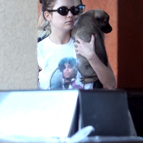 Ashley Benson et Cara Delevingne font des courses pendant l'épidémie de coronavirus (Covid-19) à Los Angeles, le 26 mars 2020. Avant d'entrer dans le supermarché "Erewhon", elles ont laissé leur chien dans la voiture.