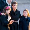La princesse Martha Louise, ses filles Maud, Leah et Emma, lors des obsèques d'Ari Behn à Oslo, en Norvège, le 3 janvier 2020.
