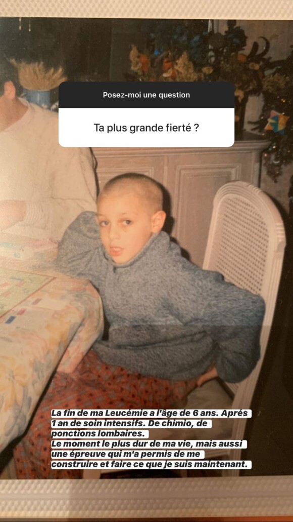Valentin Léonard confie son combat contre une leucémie lorsqu'il avait 6 ans, sur Instagram le 2 avril 2020.