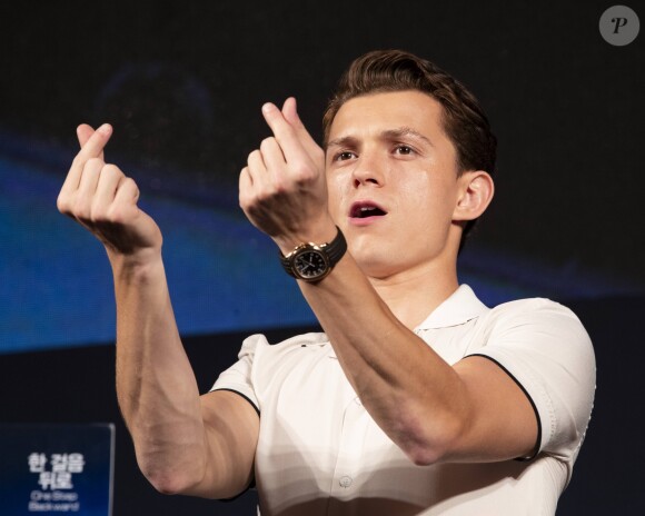 Tom Holland - Les acteurs de "Spider-Man : Far from home" donnent une conférence de presse à Séoul (Corée du Sud), le 1er juillet 2019. © Lee Sang-Ho/ Panoramic/ Bestimage.