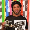 Le footballeur Ronaldinho en promotion pour la marque de complément nutritionnel "Kongokin" à l'hôtel Grand Hyatt à Tokyo. Le 28 mars 2018.