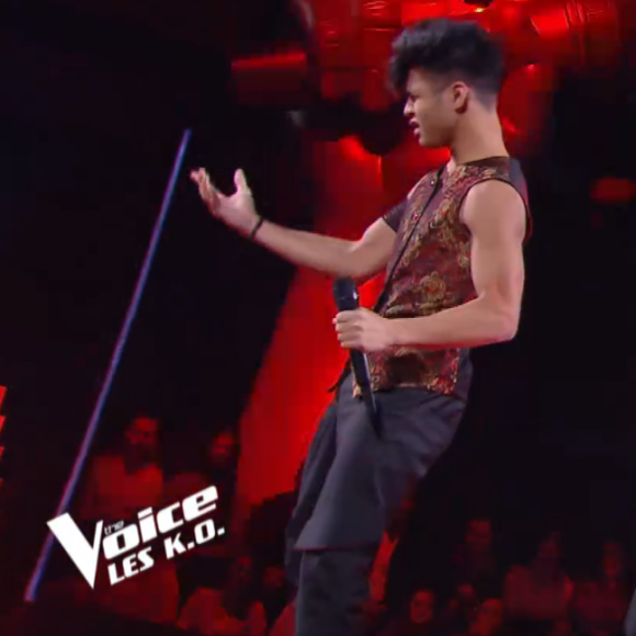 Ludysao et Nathan lors de l'épreuve des K.O dans "The Voice 2020" - Talents de Pascal Obispo. Émission du samedi 25 avril 2020, TF1