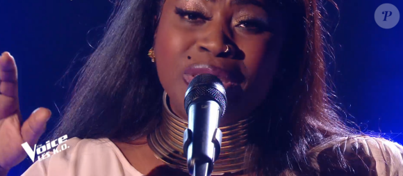 Verushka lors de l'épreuve des K.O dans "The Voice 2020" - Talent de Pascal Obispo. Émission du samedi 25 avril 2020, TF1
