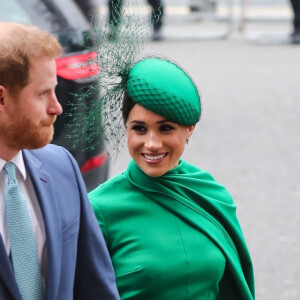 Le prince Harry, duc de Sussex, et Meghan Markle, duchesse de Sussex - La famille royale d'Angleterre à la sortie de la cérémonie du Commonwealth en l'abbaye de Westminster à Londres, le 9 mars 2020.