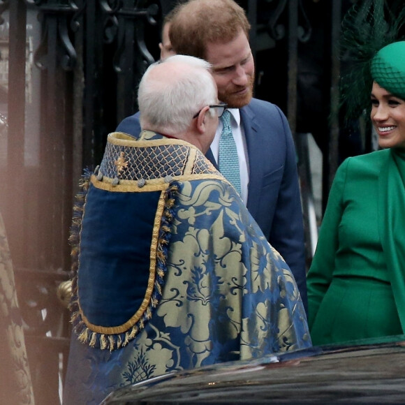 Le prince Harry, duc de Sussex, et Meghan Markle, duchesse de Sussex - La famille royale d'Angleterre à la sortie de la cérémonie du Commonwealth en l'abbaye de Westminster à Londres, le 9 mars 2020.