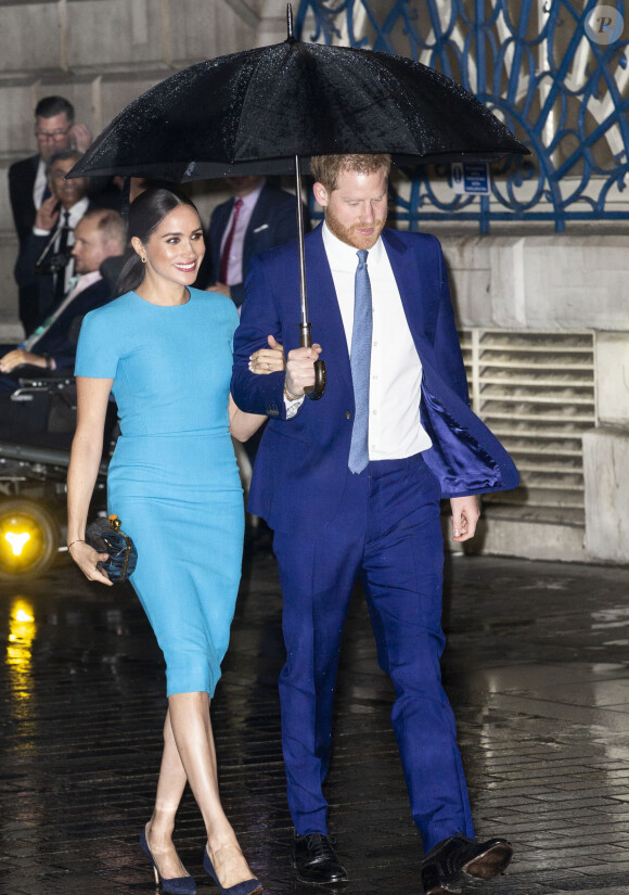 Le prince Harry, duc de Sussex, et Meghan Markle, duchesse de Sussex arrivent à la cérémonie des Endeavour Fund Awards au Mansion House à Londres, Royaume Uni, le 5 mars 2020.