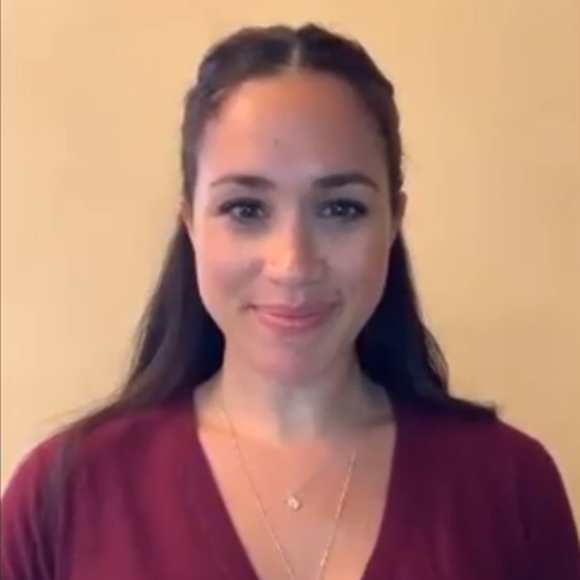 Meghan Markle lors d'un appel vidéo avec l'organisation Smart Works, le 27 avril 2020.