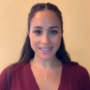 Meghan Markle lors d'un appel vidéo avec l'organisation Smart Works, le 27 avril 2020.