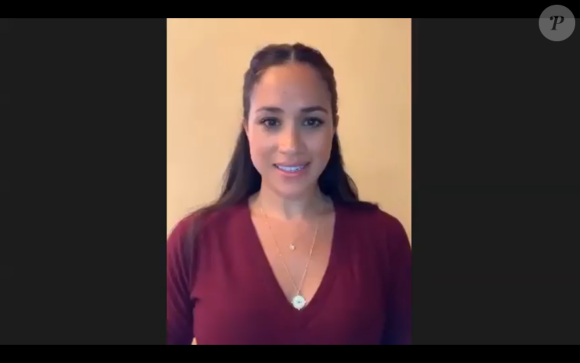 Meghan Markle lors d'un appel vidéo avec l'organisation Smart Works, le 27 avril 2020.