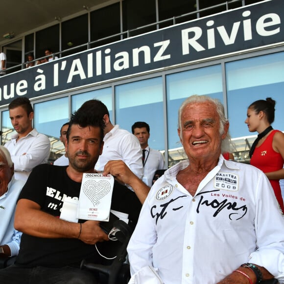 Charles Gérard, Jeff Domenech et Jean-Paul Belmondo à l'Allianz Arena à Nice lors du match de foot de Ligue 1 Nice - Rennes le 14 août 2016. © Bruno Bébert/Bestimage