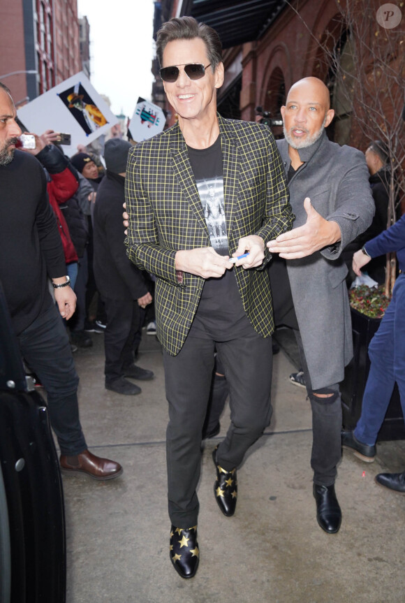 Jim Carrey en pleine promotion du film "Sonic" à New York, le 5 février 2020.