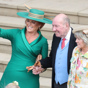 Sarah Ferguson, duchesse d'York, George et Nicola Brooksbank - Sorties après la cérémonie de mariage de la princesse Eugenie d'York et Jack Brooksbank en la chapelle Saint-George au château de Windsor le 12 octobre 2018.