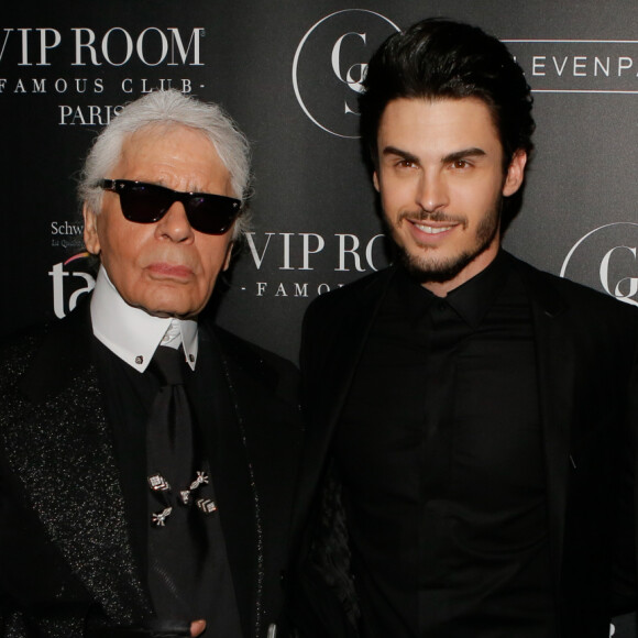 Karl Lagerfeld, Baptiste Giabiconi, Jean Roch - Soirée "Giabiconistyle.com opening" au Vip Room à Paris le 28 février 2015.