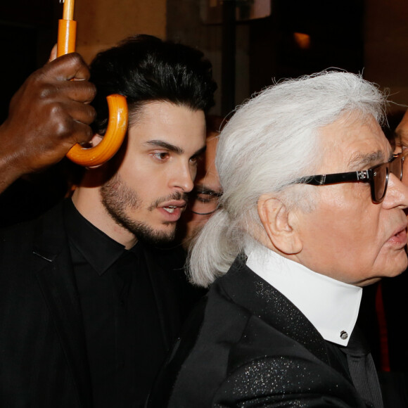 Exclusif - Karl Lagerfeld, Baptiste Giabiconi, Jean Roch - Soirée "Giabiconistyle.com opening" au Vip Room à Paris le 28 février 2015 Exclusif -