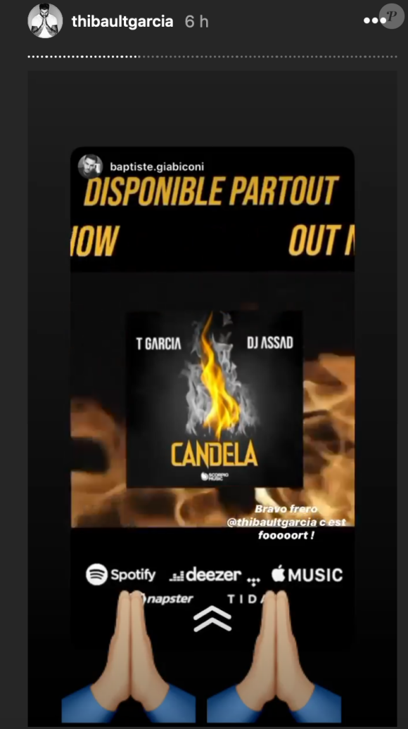 Baptiste Giabiconi fait la promotion du premier single de Thibault Garcia - Instagram, 22 mai 2020