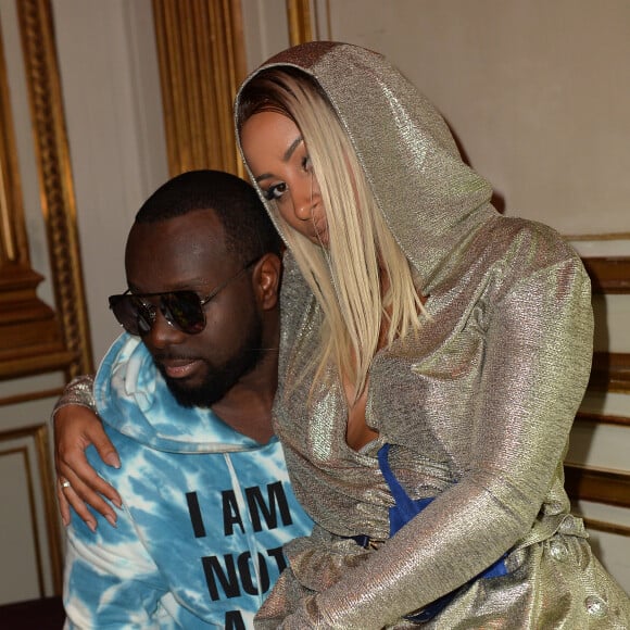 Le rappeur Gims (Maître Gims - Gandhi Djuna) et sa femme Demdem Djuna lors de la soirée de lancement de la collection capsule "I'm not a rapper" de la marque Elevenparis (Eleven Paris) à Paris, France, le 11 avril 2019. © Veeren/Bestimage