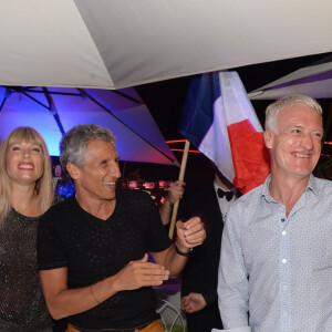 Didier Deschamps fête sa victoire avec sa femme Claude, Nagui et sa femme Mélanie Page et des amis à la Gioia et au VIP Room à Saint-Tropez, le 21 juillet 2018. © Rachid Bellak/Bestimage