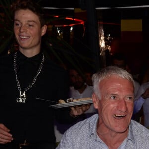 Didier Deschamps fête sa victoire avec sa femme Claude, Nagui et sa femme Mélanie Page et des amis à la Gioia et au VIP Room à Saint-Tropez, le 21 juillet 2018. © Rachid Bellak/Bestimage