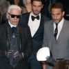 Karl Lagerfeld, Baptiste Giabiconi, Sébastien Jondeau lors de la soirée "Karl Lagerfeld's boat" à New York, le 30 mars 2015.