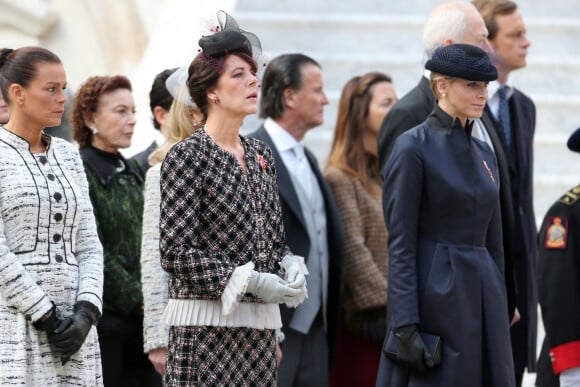 La princesse Stephanie de Monaco, Elisabeth-Anne de Massy, la princesse Caroline de Hanovre et la princesse Charlene de Monaco - La famille princiere de Monaco dans la cour du palais lors de la ceremonie militaire a Monaco le 19 Novembre 2012.