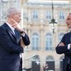 Exclusif - Rencontre entre le ministre de la Culture Franck Riester et Nikos Aliagas lors de l'enregistrement de l'émission "La chanson de l'année", dans les jardins du Palais Royal et dans les bureaux du ministère à Paris. Le 11 juin 2020 © Cyril Moreau / Bestimage