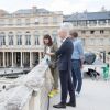 Exclusif - Mathieu Vergne, Franck Riester, Anne Marcassus - Le ministre de la culture Franck Riester se rend sur le plateau de l'émission "La Chanson de l'année 2020" dans les jardins du Palais-Royal à Paris le 11 juin 2020. Ce vendredi 12 juin à 21h05, TF1 proposera aux téléspectateurs une soirée exceptionnelle avec La Chanson de l'année présentée par N. Aliagas et produite par DMLS TV. La plus grande salle de concert à ciel ouvert rouvre ses portes avec La Chanson de l'année qui se déroulera cette année à Paris dans le cadre somptueux des Jardins du Palais Royal. Un grand show musical en présence de tous les artistes qui ont marqué l'année. Ces stars de la chanson française interpréteront leurs titres et formeront des duos totalement inédits. © Cyril Moreau / Bestimage  No web pour Belgique et Suisse 11/06/2020 - Paris