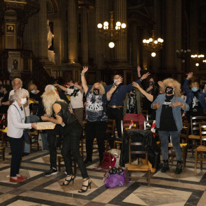 Exclusif - Messe à la Madeleine à Paris, pour commémorer l'anniversaire (77 ans ) de Johnny Hallyday, en présence de nombreux fans dont le club de motos Desperados le 15 juin 2020. © Jack Tribeca / Bestimage