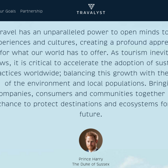 Le prince Harry n'est plus une "altesse royale" sur le site de son projet Travalyst. Juillet 2020.